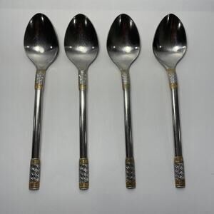 Wallace Silversmiths 18/8 Golden Corsica Weave Spoons Korea Set of 4 Teaspoons